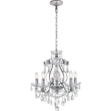 

Chrome Tone Finish Chandeliers 22 Wide Royal Cut Clear Crystal Metal/Glass/Crystal E12 B Type 5 Light Fixture
