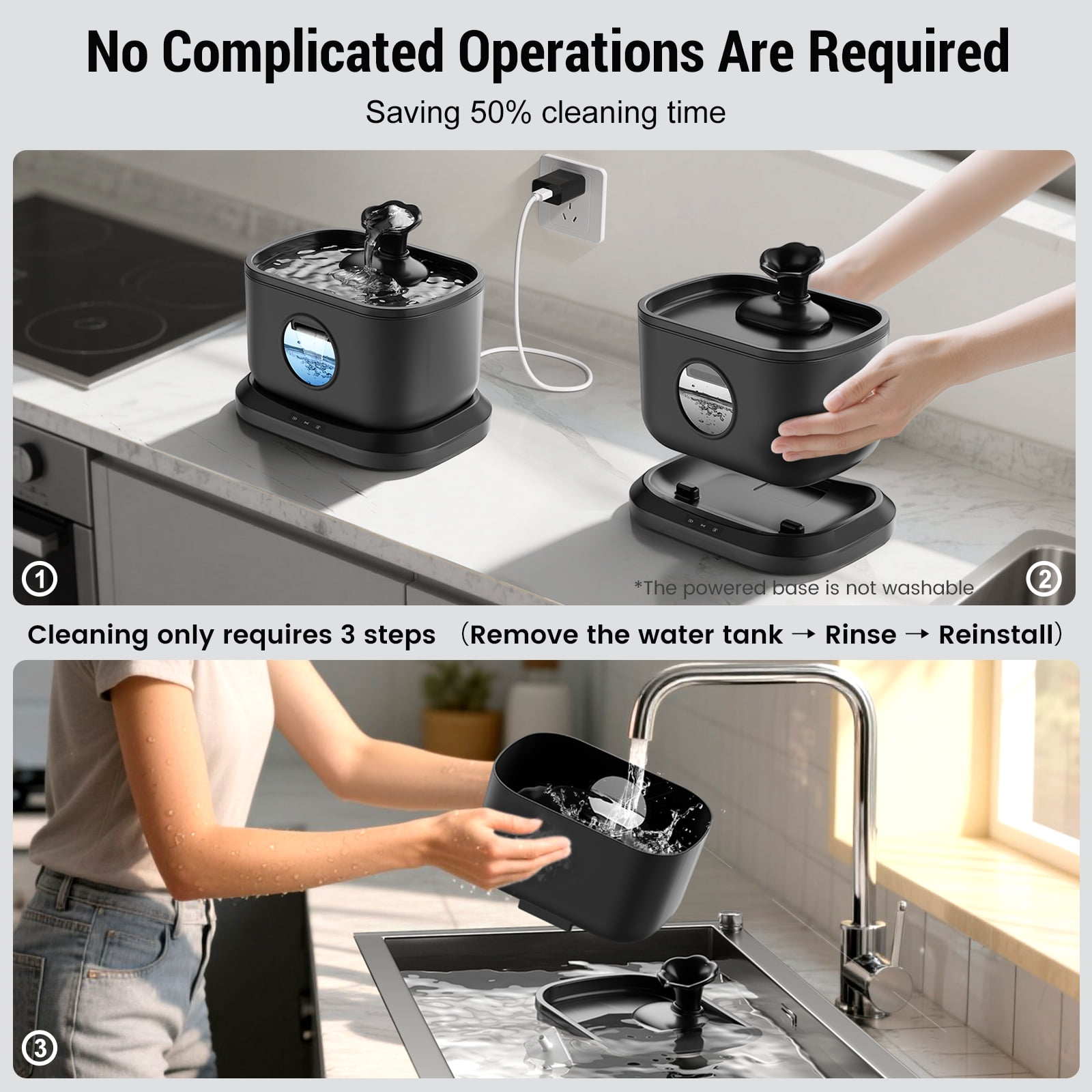 Cat Water Fountain, Radar Sensing Cordless Water Fountains for Cats Indoor, Battery Operated Wireless Pump, Premium Multi-Layer Filter 2.5L/84oz Quiet Automatic Pet Dispenser, Black