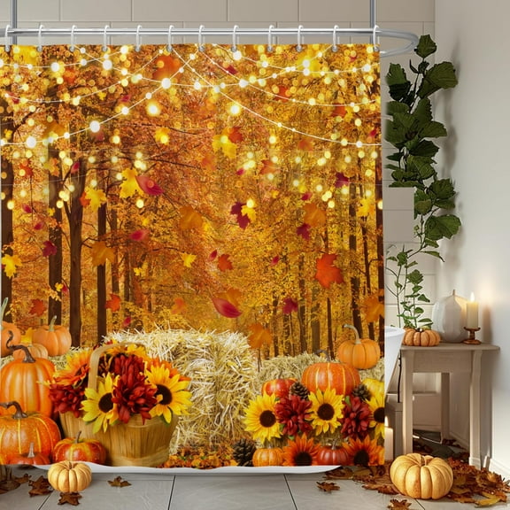 MIZHONA Autumn Maple Leaves Shower Curtain,Fall Flower Fabric Waterproof Shower Curtain 60Wx72L