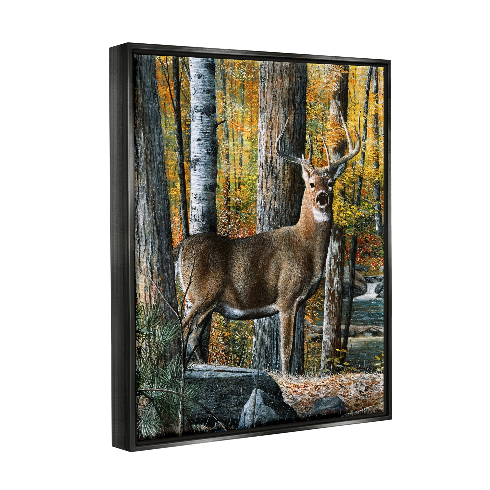 Stupell Industries Deer Among Autumn Foliage Animals & Insects Painting Black Floater Framed Art Print Wall Art, 25 x 31