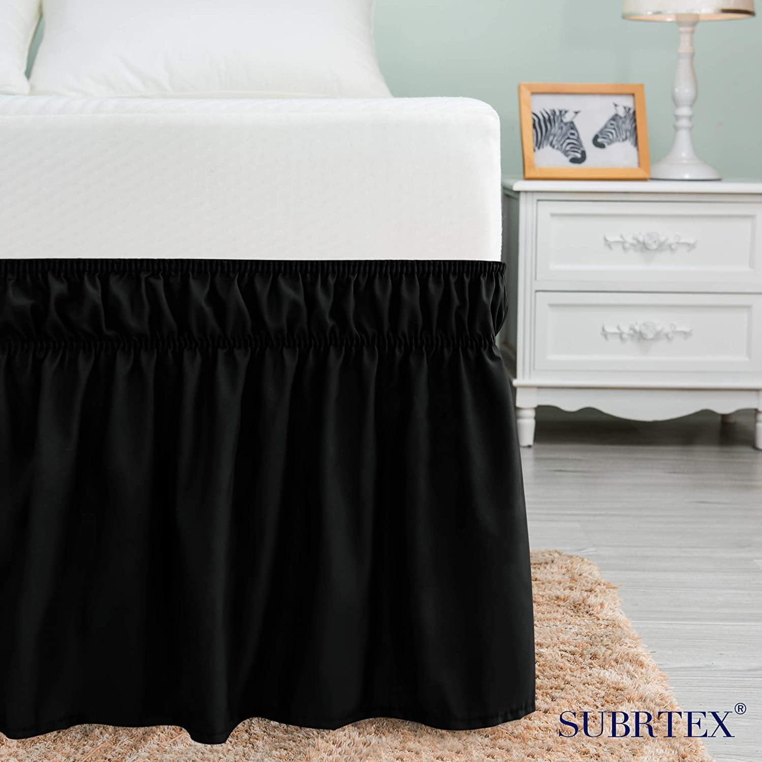 Subrtex Easy Fit Dust Ruffle, Wrap around Bed Skirts with Long Tailored Drop (Full, Black)