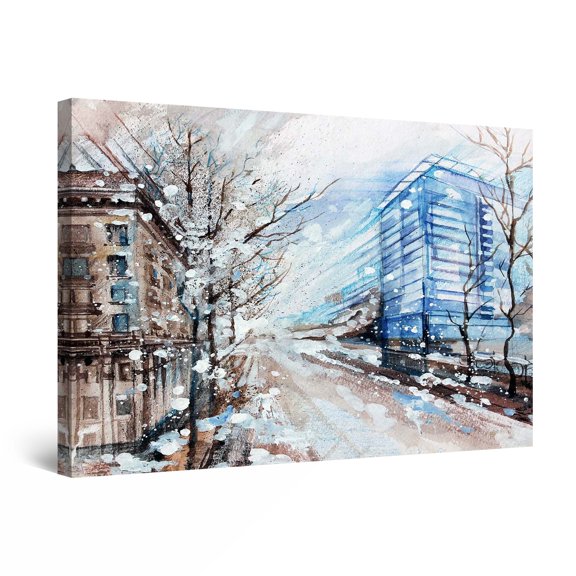 Startonight Canvas Wall Art Watercolor Blue White City Winter Time Large Framed 32" x 48"