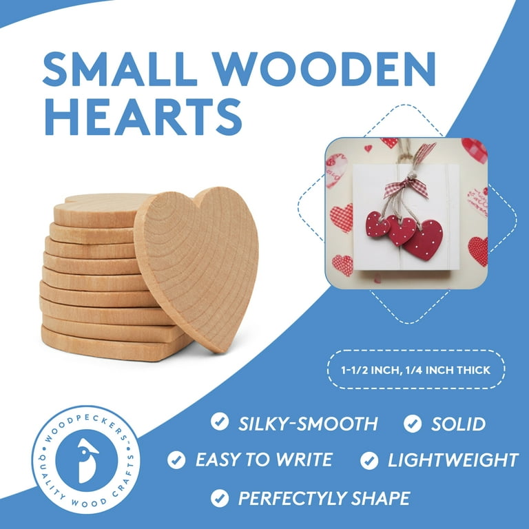 100 Small Wooden Hearts for Crafts 1-1/2 inch, 1/4 inch Thick