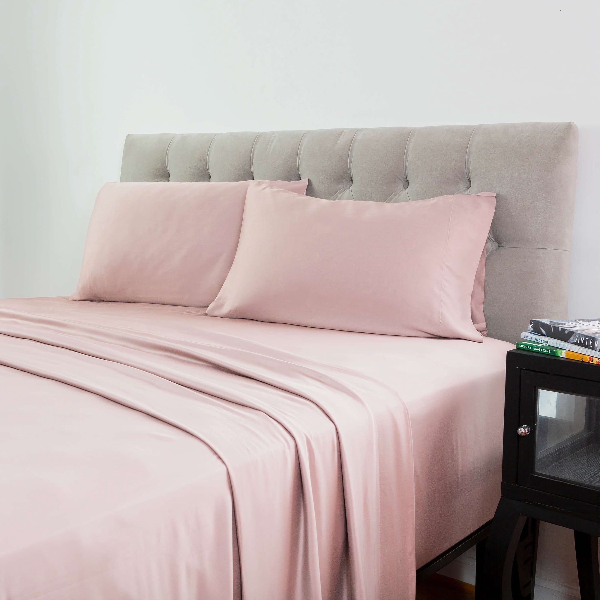 Allswell Soft & Silky 4-Piece 300 Thread Count Viscose from Bamboo Sateen Sheet Set, Blush Wine, Full