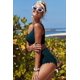 thumbnail image 3 of ABPHQTO Bikini verde de cintura alta con ribete festoneado y un hombro para mujer, 3 of 5