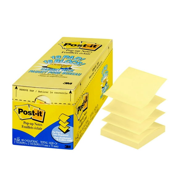 Postit Popup Notes, 3" x 3", Yellow, 90 Sheets/Pad, 18 Pads Walmart