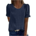 thumbnail image 1 of Pompotops Mode Femme Blouse T-Shirt Col Rond Manches Courtes Dentelle Tops Amples Unis, 1 of 7