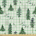 thumbnail image 2 of Ambesonne Jungle Fabric by the Yard Upholstery, Autumnal Birds Forest Pines, 10 Yards, Eggshell Fern Green and Plum, 2 of 5