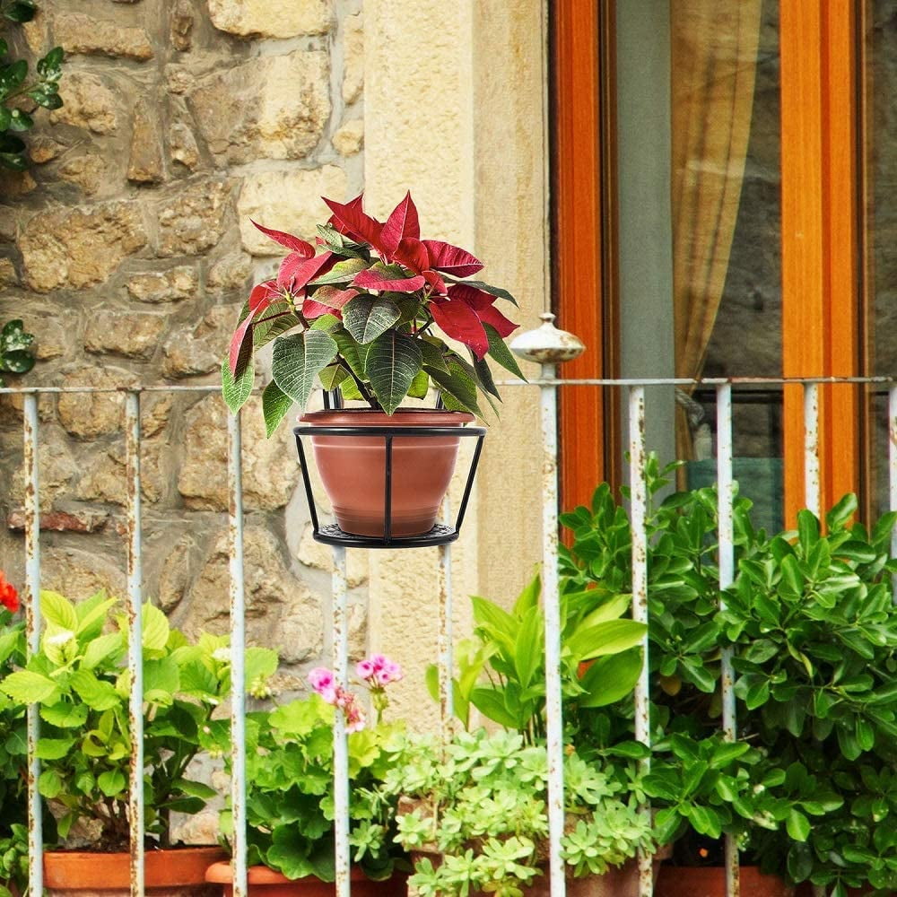 Hanging Railing Planter Iron Adjustable Back Support Art Hanging Baskets Flower Pot Holder Hanger Metal Fence Rail Fence Planters Assemble for Balcony ...