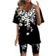 thumbnail image 1 of Blusas para Mujeres Casual Cuello en V Impresión de Manga Corta Blusa Y Pantalones Cortos Dos Piezas Pantalones Conjunto, 1 of 4