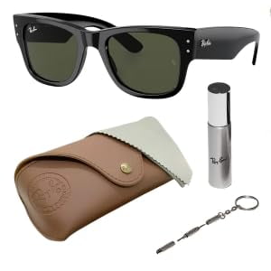 Ray-Ban RB0840SF MEGA WAYFARER LOW BRIDGE FIT Square Shaped Non-Polarized Sunglasses for Men & Women - Includes Official RAYBAN Eyewear Kit - Ideal Formal & Casual Wear Sunglasses - Green Lens