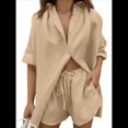 thumbnail image 3 of Conjunto de Chándal de 2 Piezas para Mujer, de Verano, con Top de Corta y Pantalones Cortos. Caqui XL, 3 of 8
