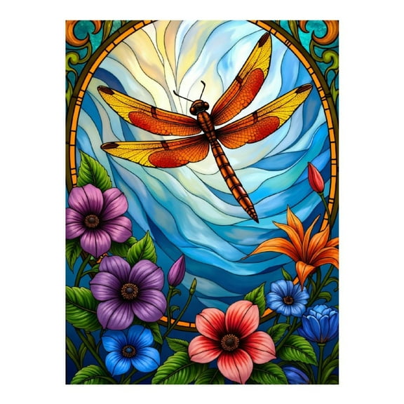 Diamond Art Kit for Adults, Dragonfly Stained Glass Floral Art Diamond Painting for Adults Beginners, 5D DIY Diamond Art Painting Kits, Colorful Diamond Painting Craft for Home Decor 12x16