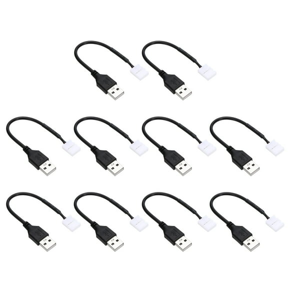 Uxcell 8mm USB to 2 Pin Solderless Quick Connector, 10 Pcs USB LED Light Strip Connector Extention Cable, Black