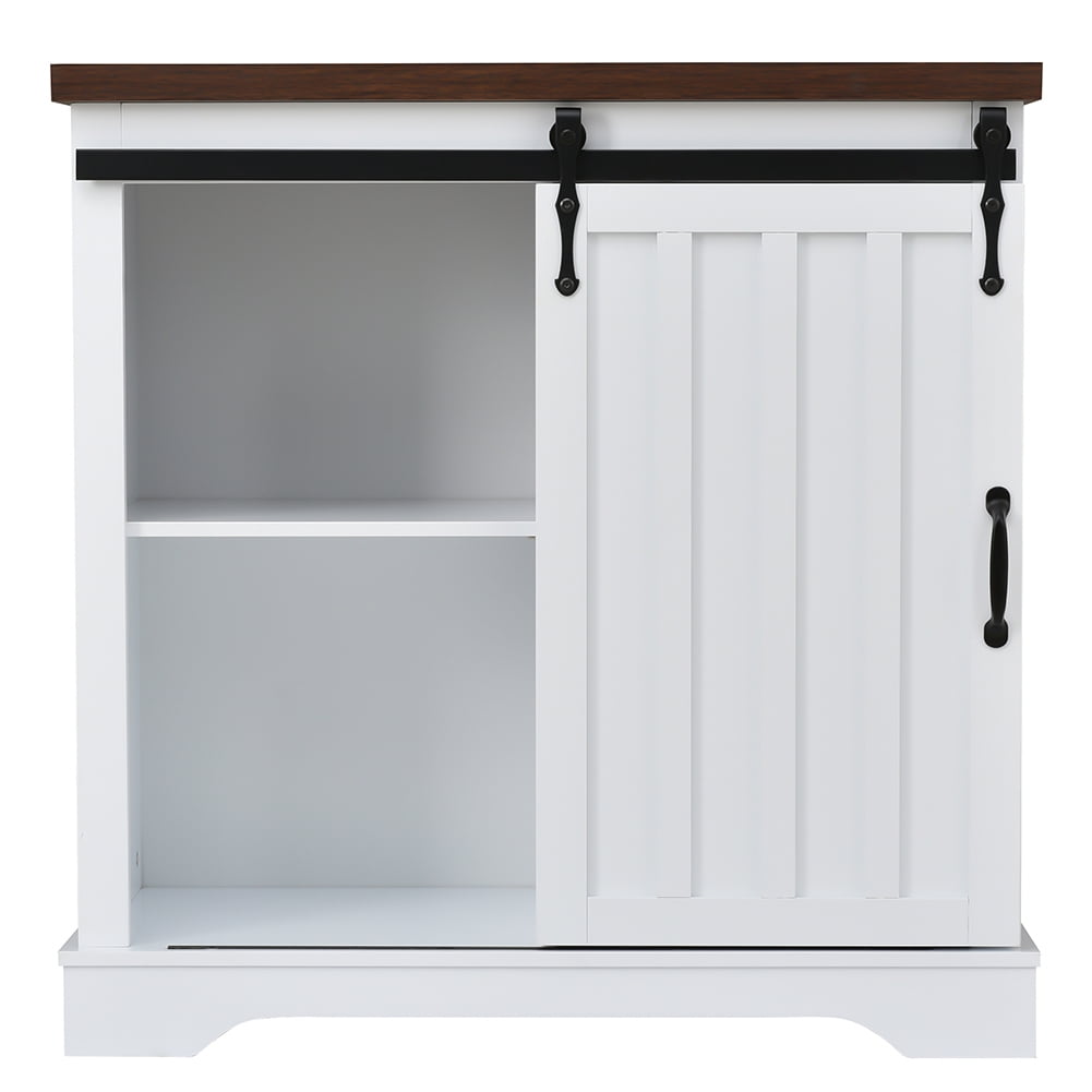 Resenkos Freestanding Bathroom Storage Cabinet,White Sliding Barn Door, Thick Top, Adjustable Shelf, White and Brown Resenkos Freestanding Bathroom Storage Cabinet,White Sliding Barn Door, Thick Top, Adjustable Shelf, White and Brown