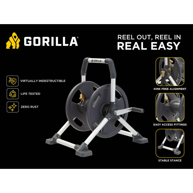 Gorilla 150 ft. Black & Gray Retractable Free Standing Hose Reel Cart