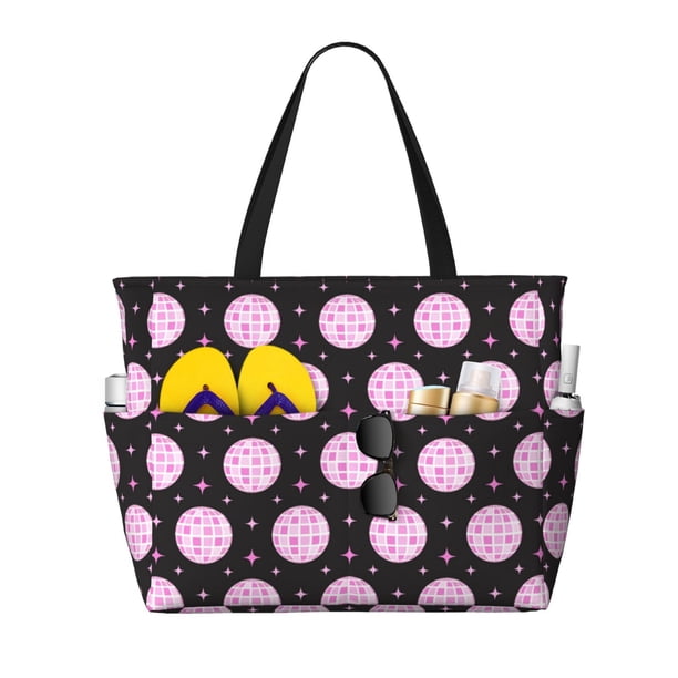 Easygdp Pink Groovy Disco Ball Bolsa de Viaje de Playa de Gran Capacidad, Bolsa Tote Perfecta para la Playa, Escapadas de Fin de Semana y Viajes