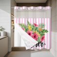 thumbnail image 4 of Summer Hibiscus Flower No Hook Shower Curtain with Snap in Liner Pink Stripes Tropical Plant Waterproof Bathroom Shower Curtain with See Through Top Window for Bathtub 72" x 72", 4 of 9