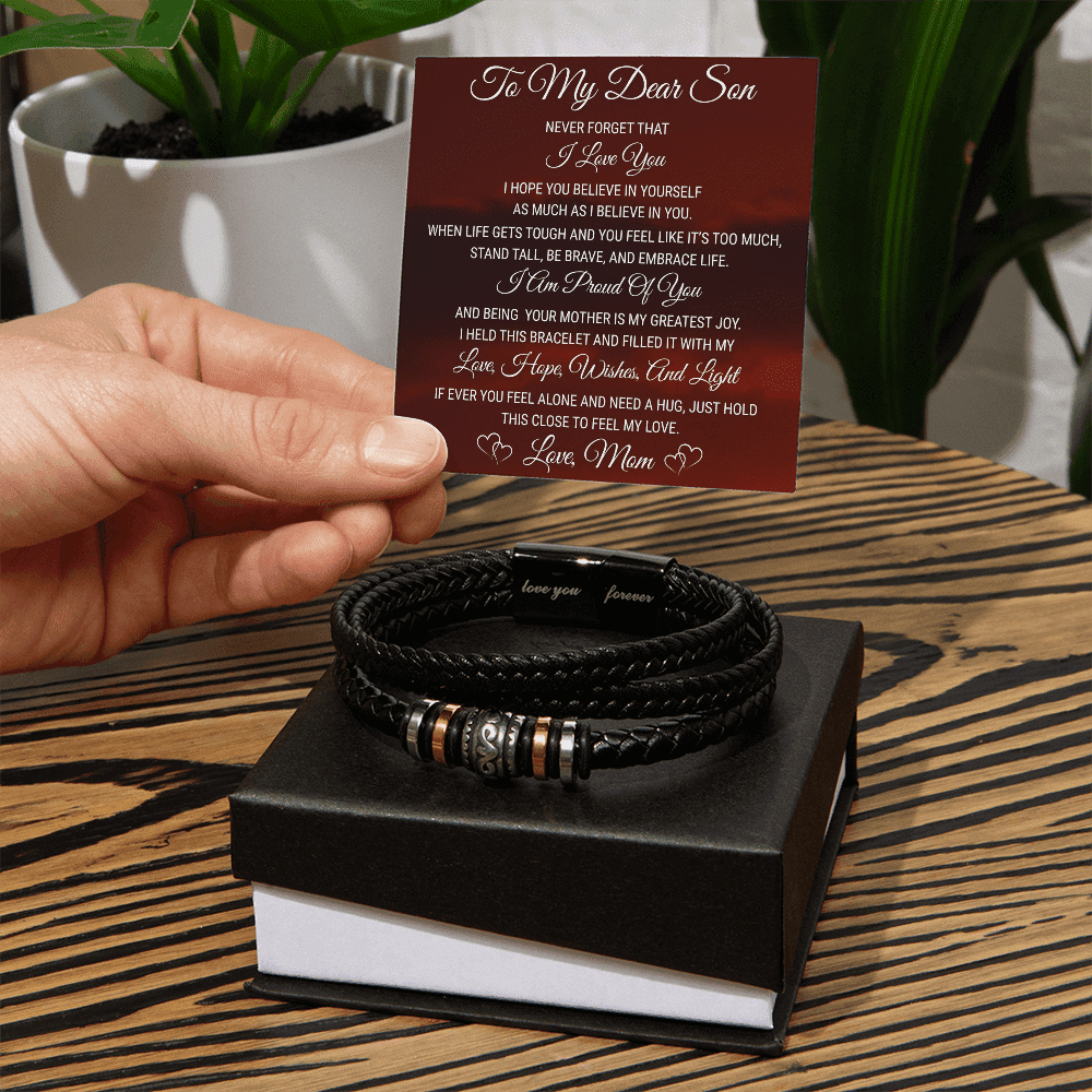 To My Son - Love You Forever Bracelet, Jewelry for Men with Heartfelt Message Card for Birthday, Graduation, or Christmas, Sentimental Gift from Mom