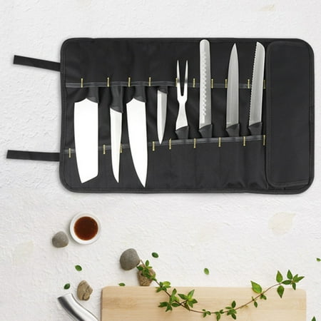 

Canvas and Leather Chef Knife Bag– Chef Knife Roll Bag Holds 10 Knives up to 14” PLUS Pocket for Kitchen Tools – Durable Knife Carrier for Chefs and Culinary Students – Knives Not Included