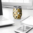 thumbnail image 3 of 12oz Stemless Wine Tumblers Black White Checker Sunflower Pattern Vacuum Insulated Stainless Steel Travel Tumbler Cups Mug with Lid and Straw for Champaign,Cocktail,Beer with Cleaning Brush, 3 of 5
