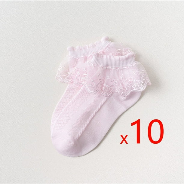 10 par/lote de calcetines para niñas y niños, calcetín de malla de princesa con volantes de encaje para niños, calcetín corto transpirable de algodón blanco, rosa y azul para niños pequeños Tan Jianjun unisex