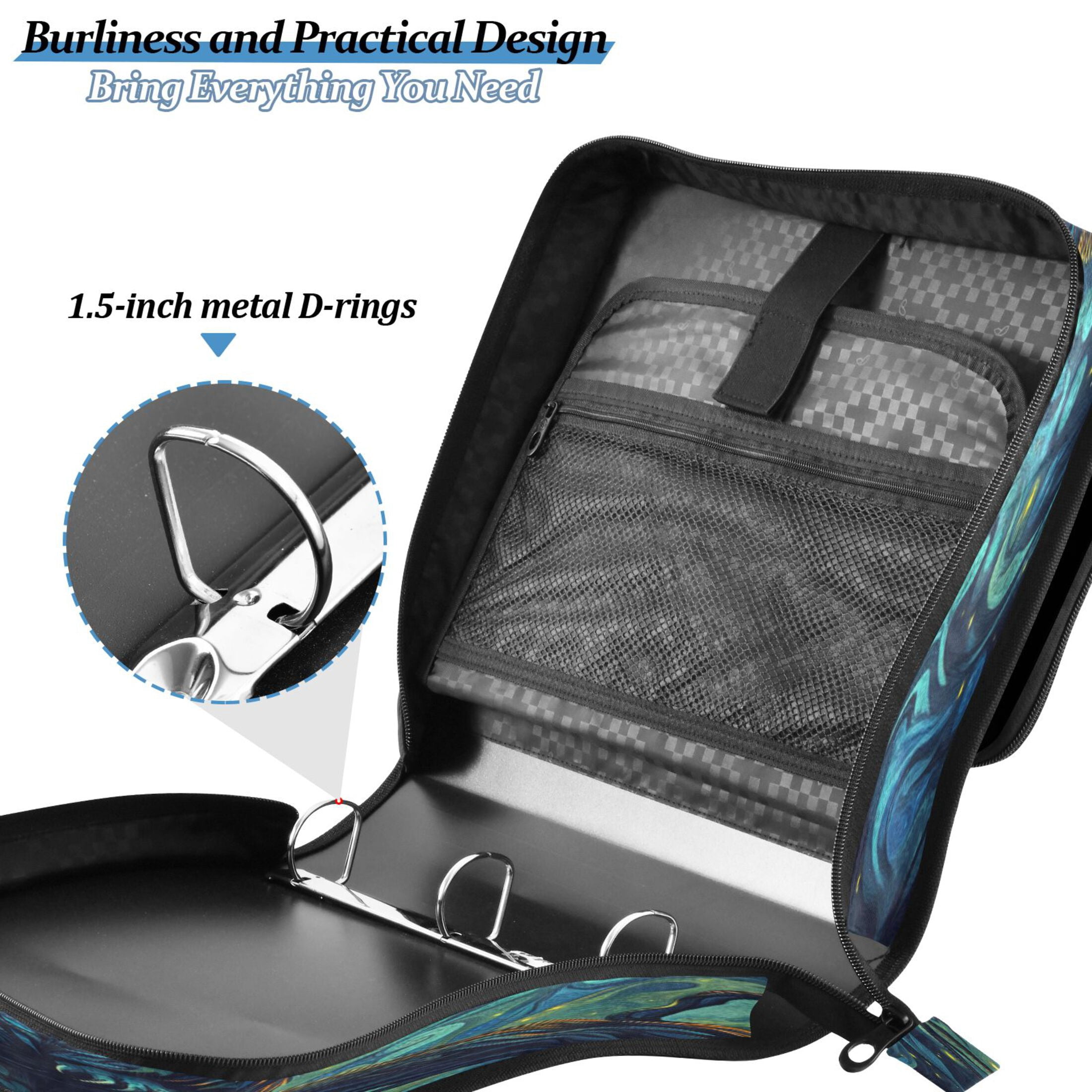 YAZAOO Zipper Binder trapper keeper Documents Organized Design Moonlit Guardian Printed