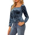 thumbnail image 4 of INSPIRE CHIC Women's Velvet Square Neck Long Sleeve Blouses XS Dusty Blue, 4 of 6