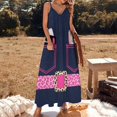thumbnail image 3 of Pink Leopard Print Belt Denim Pockets Sleeveless Suspender Dress Summer Fashion Casual Long Dress, 3 of 9
