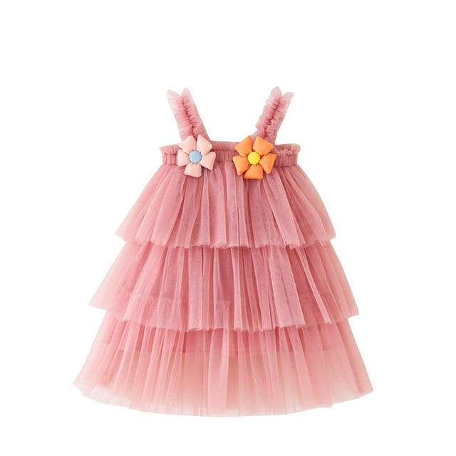 Robe Princesse d'Été Sans Manches en Tulle Superposé pour Bébé Fille, Robe de Fête pour Filles avec Motif Floral