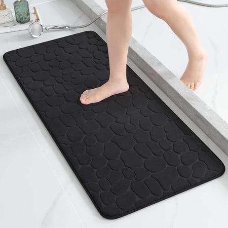 Memory Foam Runner Bath Mat Black Pebble Design 48x18