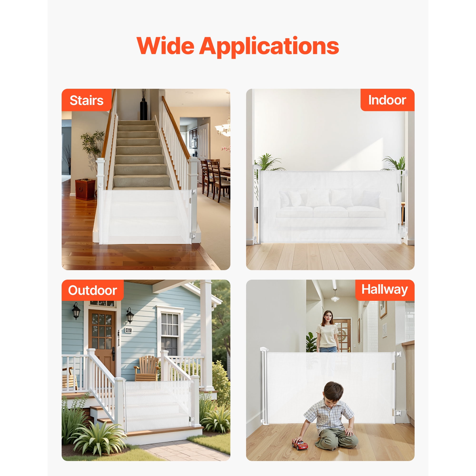 KFFKFF Retractable Baby Gate, Expands to 72.8 Inches Wide and 31.3 Inches Tall, Featuring Safety Lock, Convenient Operation, Trip-Free Design, Mesh Pet Barrier for Stairs, Hallways
