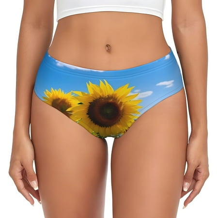 Naloa Sky Golden Sunflower Field B Womens No Show Cotton Underwear Mid-High Waisted Soft Ladies Panties Strech Breathable Briefs -Large