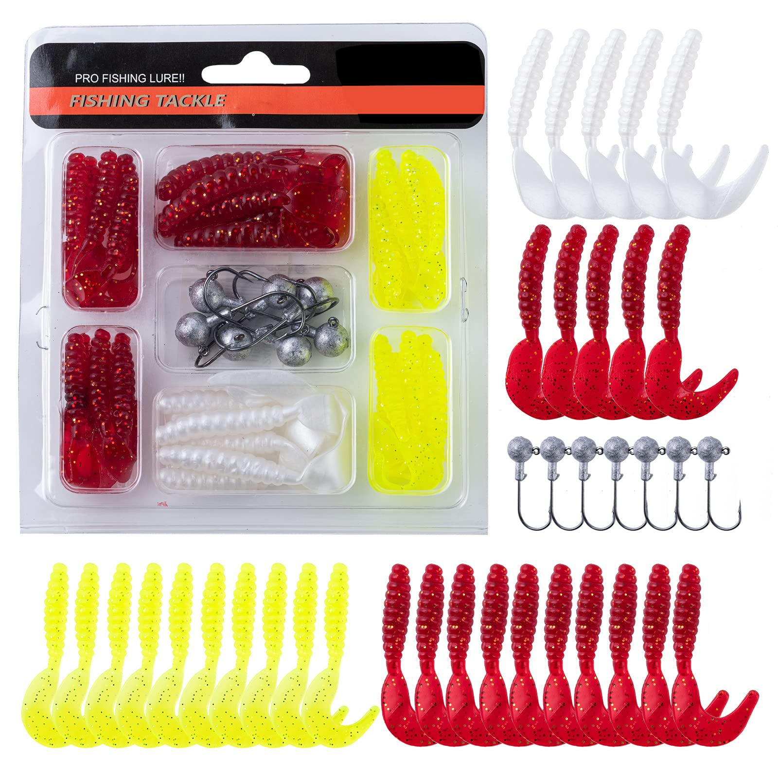 70-Pack 1.5" Soft Plastic Fishing Grubs – Mixed Colors – Panfish Crappie Perch Baits – Made In USA