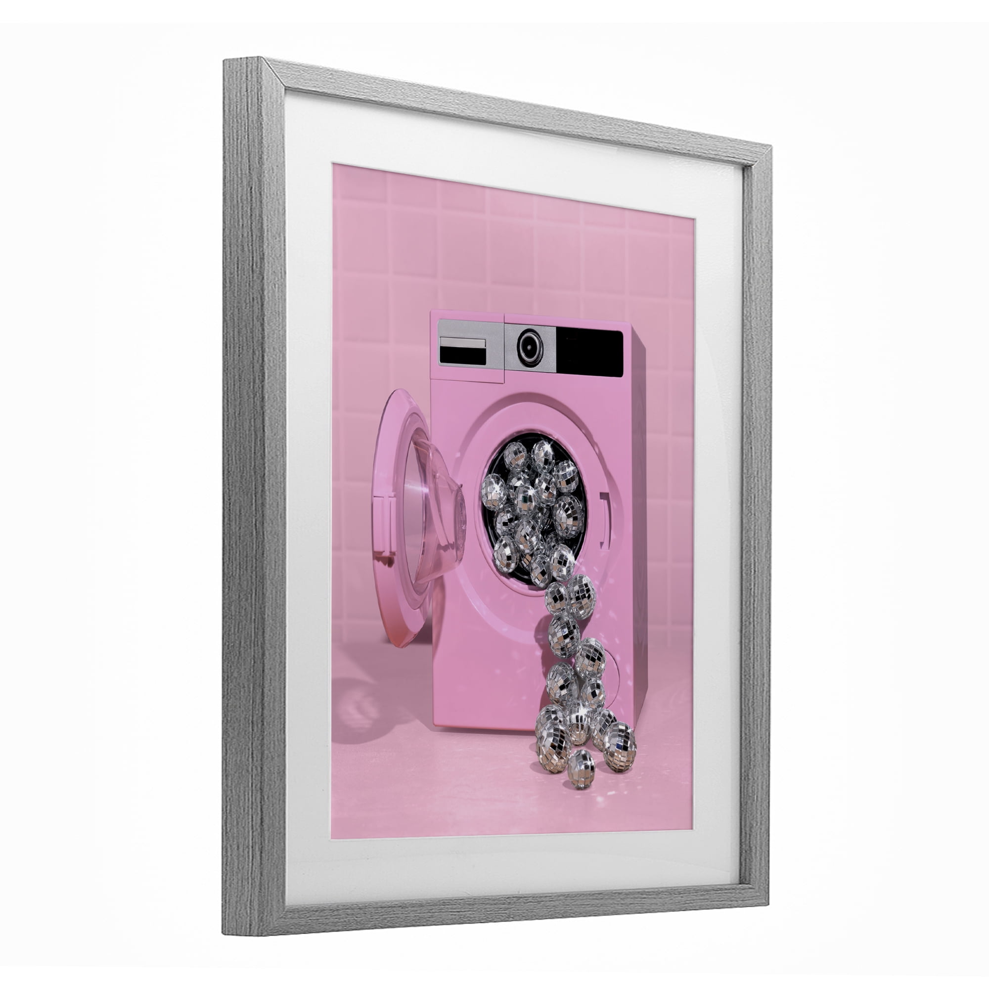 Stupell Industries Disco Laundry Machine over Pink Gray Framed Print Under Glass, design by LISH Creative