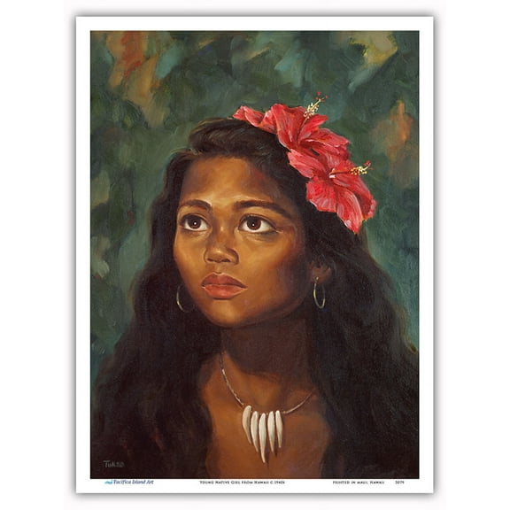 Young Native Girl from Hawaii - Vintage Hawaiian Hula Dancers c.1940s - Master Art Print (Unframed) 9in x 12in