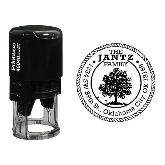 Printtoo Self Inking Custom Round Rope Family Address Rubber Stamp Tree Design Personalized Stamper-Black