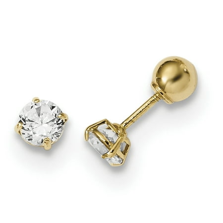 14k Yellow Gold Reversible Ball Cubic Zirconia Cz Earrings Stud Gifts For Women For Her