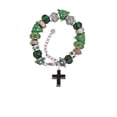 thumbnail image 2 of Silvertone Large Black Enamel Cross with Decorated Sides Green Christmas Bead Bracelet, 2 of 4