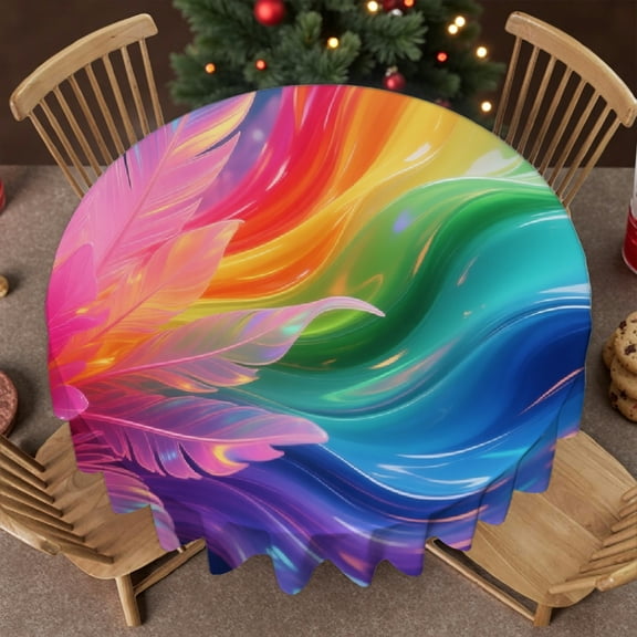 RKSupls 60 Inch60 Inch Round Tablecloth - Abstract Gradients Ocean Rainbow Trail Print, Holiday-Themed Design Polyester Tablecloths Polyester Table Cover , Wedding, Party, Holiday, Home Dining