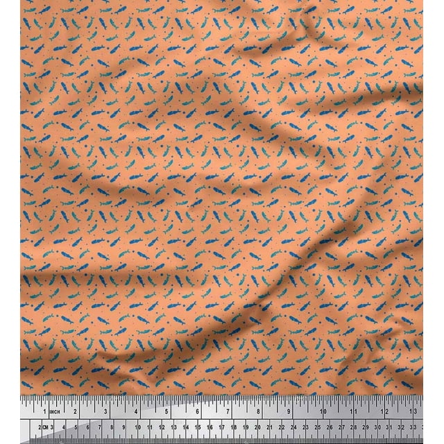 Soimoi Velvet Fabric Dot & Whale Ocean Print Fabric by The Yard 58 Inch Wide