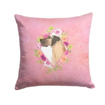 Carolines Treasures CK4234PW1414 Fawn Great Dane Pink Flowers Fabric Decorative Pillow  14Hx14W multicolor