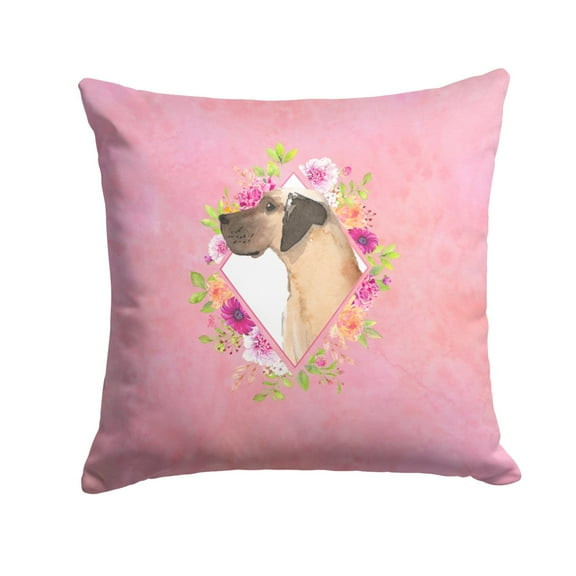 Carolines Treasures CK4234PW1414 Fawn Great Dane Pink Flowers Fabric Decorative Pillow  14Hx14W multicolor