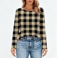 thumbnail image 4 of Nokdvo Woman Sweatshirt Fall Winter Plaid Crew Neck Pullover Long Sleeve Casual Loose Fitting Shirts,Khaki S, 4 of 5