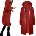 thumbnail image 7 of Women Casual Zip up Polyester Hoodies, Long Hoodie Tunic Jackets Long Sleeve Sweater Dress with Side Pockets Red XL, 7 of 7