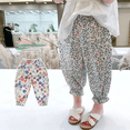thumbnail image 2 of Pantalones informales con estampado de flores para niños, pantalones holgados de cintura alta, estilo Vintage, versátiles, antimosquitos, para aire acondicionado, 2 of 5