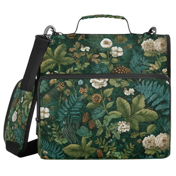 Water-Resistant 3-Ring Binder Organizer with Multiple Pockets Zipper Binder Bag for Office Pine Cones and Mossy Ferns