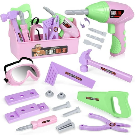 Exercise N Play Kids Tool Set with Toy Drill and Tool Box, Pink, 1 Pack