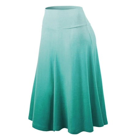 Bustle Over Skirt - MBJ WB1140 Womens Ombre Fold Over Flared Midi Skirt S TEAL