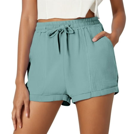 Women s Solid Color Casual Pajamas for Women Shorts Set with Robe Drawstring Pocket Shorts Stylish Plus Size Boy Shorts Underwear for Women Plain Weave Beach Shorts Short Haircuts for